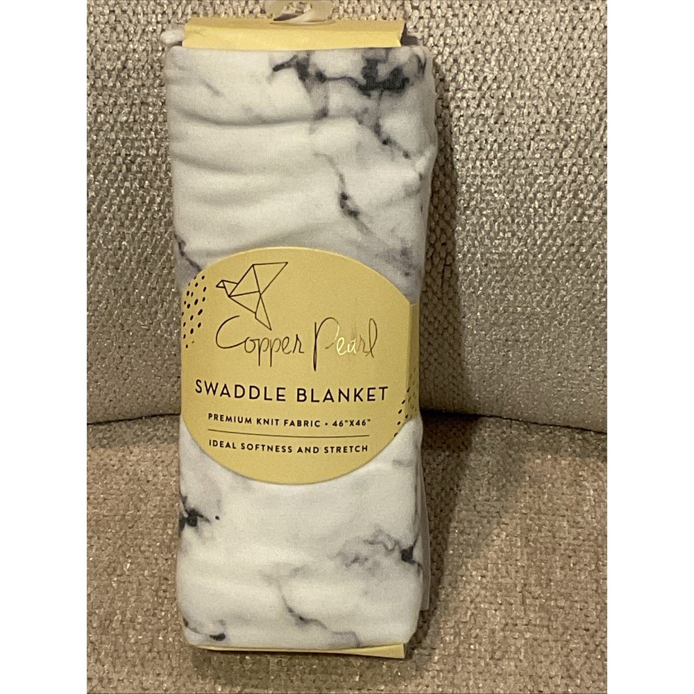 Copper Pearl Swaddle Blanket Large Marble Premium Knit 46" x 46" White Gray NEW